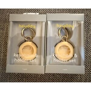 Heyday Silicone Apple Airtag Holder & Keychain x 2 - Yellow w/ Carbiner Clip NEW